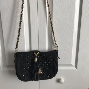 Juicy Couture black and gold dotted shoulder bag
